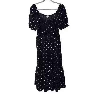 J. Crew Factory Women's Black White Polka Dot Tiered Peasant Midi Dress Size L  • $28