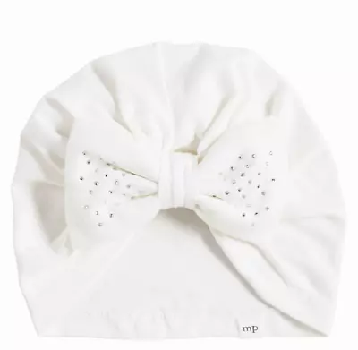 Mud Pie Baby Girl White Rhinestone Bow Hat  Size 6-18  Months Cotton Blend NEW • $8