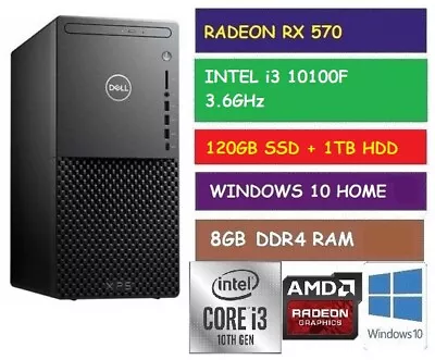 INTEL CORE I3-10100F DELL XPS 8940 GAMING PC 8GB RAM 120GB SSD 1TB HDD RX 570 • $1699