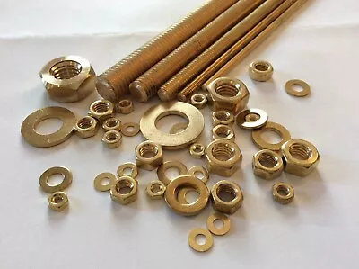 £4 • Buy M2 M3 M4 M5 M6 M8 M10 BRASS THREADED BAR C/W 2 NUTS & WASHERS Rod Studding Studs