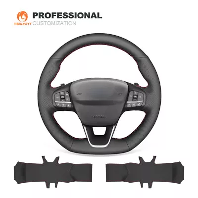 Black Genuine Leather Steering Wheel Cover For Ford Focus Fiesta Kuga (ST-Line) • $98.89