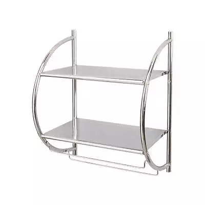 Organize It All 2 Tier Metal Wall Mount Shelf With Towel Bars Chrome • $22.99
