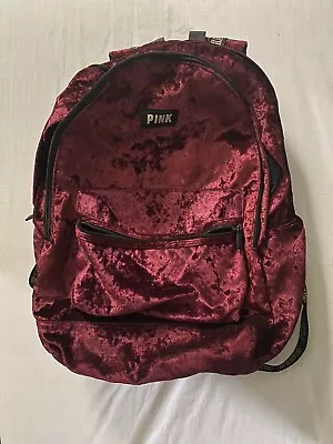 Victoria Secret Maroon Ruby Red  PINK  Velvet Campus Full Size Backpack • $45