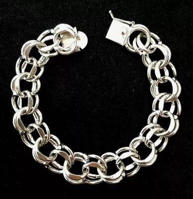 Vintage Sterling Silver 50s-60s Heavy Double Link Charm Bracelet 39.8 Grams 7.5  • $165