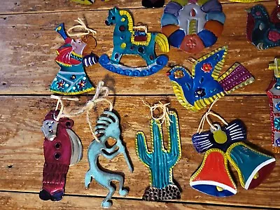 Lot  Handmade Folk Art Mexican Mexico Tin Christmas Ornaments Collection Church • $41.39