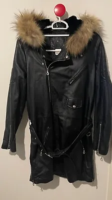 Mastermind Japan Biker Motorcycle Long Horse Leather Coat With Fur Size XL Black • £1033.14