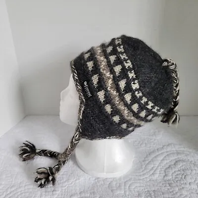 Everest Designs Nepal 100% Wool Knit Hat Fleece Lined Ear Flaps Gray • $22.99