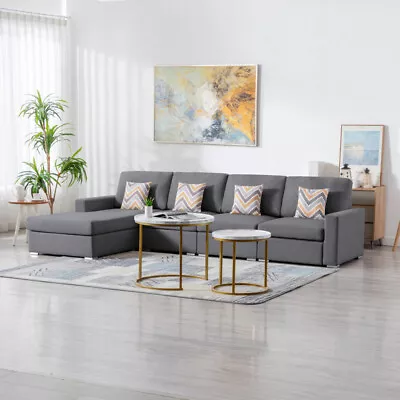 Modern 124  Gray Linen Reversible Sofa Chaise W/Pillow And Interchangeable Legs • $1366.91