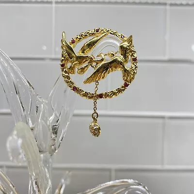 Monet Heart Dangling Vintage Brooch With Dove And Wreath • $29