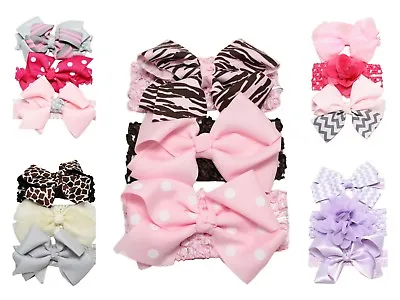 3pc Baby Girl Elastic Headbands 0/3/6/9/12/18/24 Months Pink Lilac Bow Flower  • £3.99