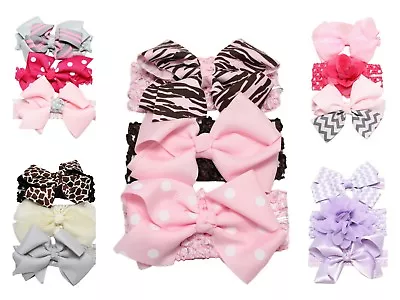 Baby Headband Elastic Bowknot Hair Band Newborn Girl Toddler Flower Bow 3-Pack • £3.99