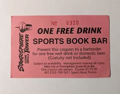 Vtg 2001 Stratosphere Tower Casino Sports Book Bar  Free Drink  Coupon LasVegas • $4.99
