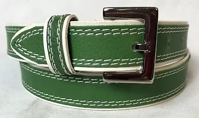 Dockers Women’s Belt Sz S Green Full Grain Leather White Trim Silver Buckle • $12