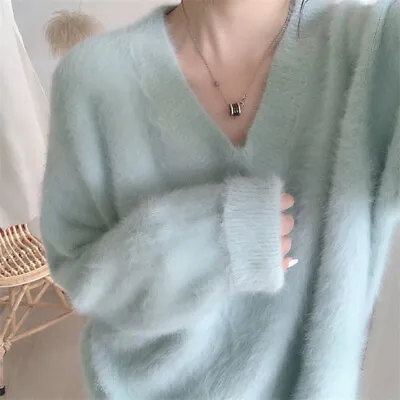 Soft Mink Plush Sweater Women's Fall-Winter Pullover Loose V-Neck Top Jumper  • $62.39