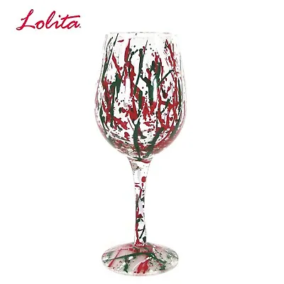 Lolita HOLIDAY SPLASH 15oz Wine Glass Christmas Hand Painted GLS11-5545B Mint • $24.95