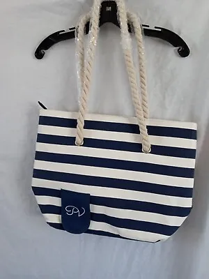 New Porto Vino Canvas Tote Insulated Navy White Rope Handles Nautical • $24