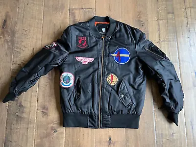 American Stitch Blk Jacket XL Patchwork Nylon Bomber Flight • $45