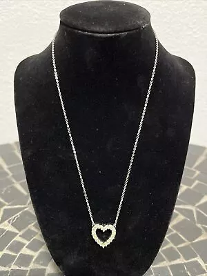 Vintage Sarah Coventry Silver Tone Glass Heart Pendant Necklace 16” Signed Sarah • $13.98
