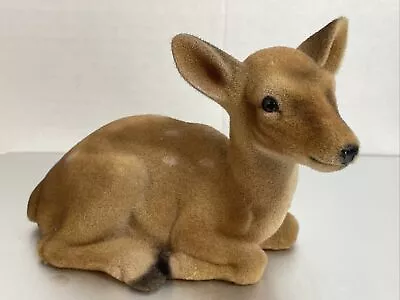 Vintage Flocked Spotted Deer Doe Fawn Figure Brown Plastic Eyes NICE! • $13.95