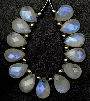 Genuine Top Blue Rainbow Moonstone Faceted 13x9 Mm Pear Briolette Beads Gemstone • $39.99