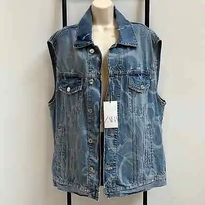 Zara Distressed Denim Trucket Vest Men/Women Cotton Oversized Size XL New • $70