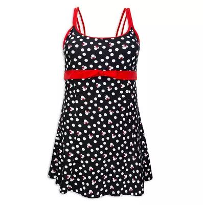 Disney Women's Swimsuit SwimDress Minnie Mouse Icons Polka-Dot Print Red Black L • $34.99