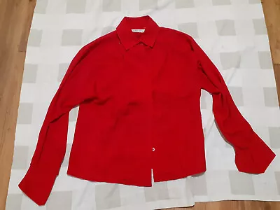 Vintage 90s Red Long Sleeve Blouse Pleat Front Button Down Chaus Size M • $17.99