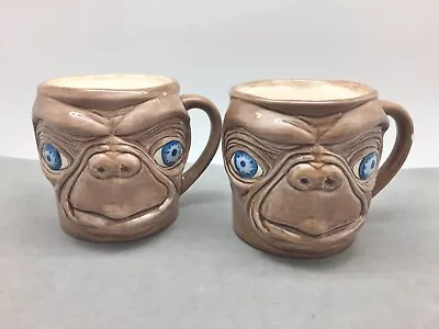 E.T Extra Terrestrial Movie Character Ceramic Mug Lot 2 1982 Molded Handmade Vtg • $22.49