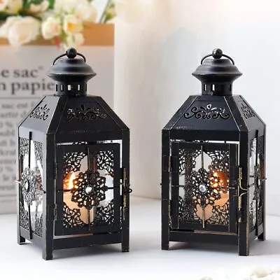 JHY DESIGN Decorative Hanging Candle Lantern 23cm High Set Of 2 Vintage Glass • £43.99