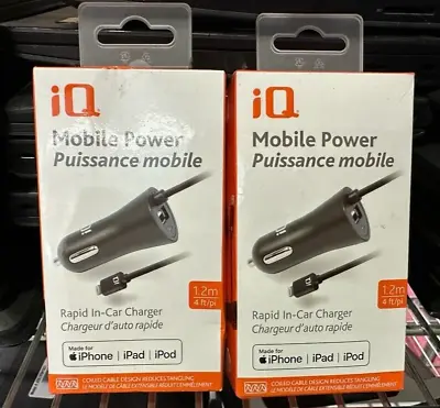 2 PACK!!  IPhone Mobile Power Rapid In- Car Charger 3ft Black  BRAND NEW • $10.50