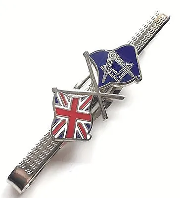 Gift Boxed Masonic Crest & Union Jack Flags Enamel Crested Tie Slide (N372) • £14.50