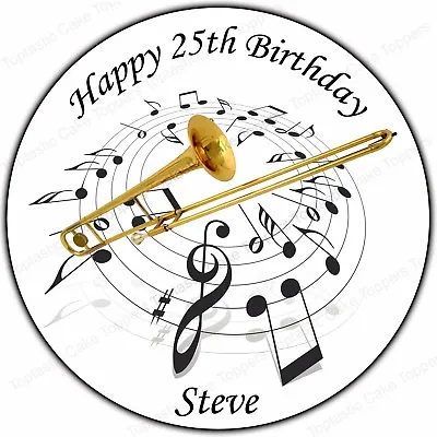 Personalised Trombone Music Notes Edible Icing Birthday Party Cake Topper • £4.65