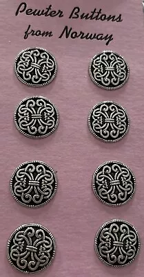 Vintage Pewter Buttons Norwegian Made. Gorgeous Well-made Shiny!! • $19.50