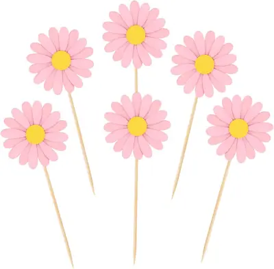 Hengmerry 36 Pieces Daisy Cupcake Toppers Pink Daisy Cake Decorations Chrysanthe • $25.10