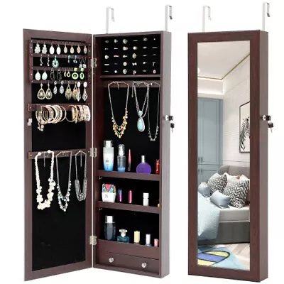 Mirror Cabinet Jewelry Armoire With Full Length Body Mirror Lockable Wall-Mount • $109.59