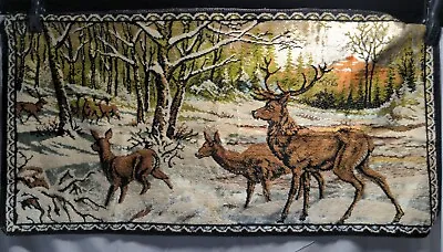Deer/ELK In SNOWY WOODS Small WALL TAPESTRY RUG Velvet 37  × 19  • $40
