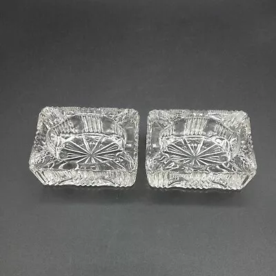 Vintage Set Of 2 Clear Glass Salt Cellars Rectangle Star & Stripes Pattern   L9a • $15