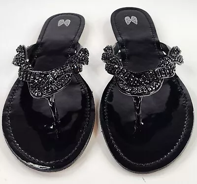 Victorias Secret Sandals Womens Size 10B Black Rhinestone Strap Sexy Flip Flops • $45.99