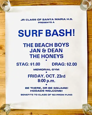 £12.50 • Buy The Beach Boys - Jan & Dean - The Honeys - Surf Bash! - 1963 Reproduction Poster