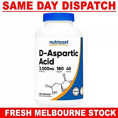 Nutricost D-Aspartic Acid DAA 3000mg 180 Capsules  FAST SHIPPING • $44.95