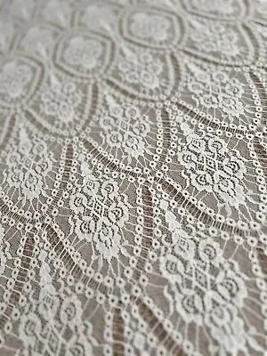 Ivory Bridal Scallop Lace Chantilly Raschel Boho Lace Floral Design • £13