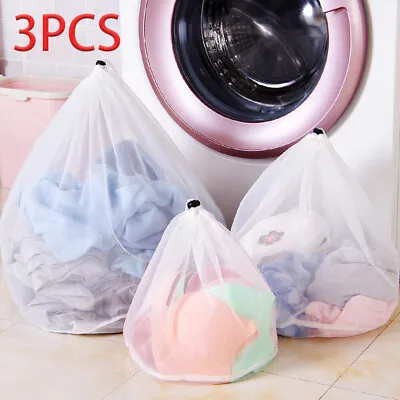 3x Washing Machine Mesh Net Bags Laundry Bag Large Thickened Wash Bags Reusable • £3.99