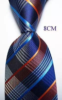 New Classic Checks Blue White Orange JACQUARD WOVEN 100% Silk Men's Tie Necktie • $8.99