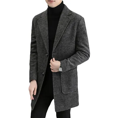 $82.98 • Buy Men Fashion Korean Mid Long Wool Blend Casual Jackets Coats Youth Blazer Outwear