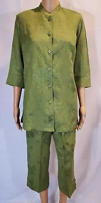 Erin London Women's Green Linen 2 Piece Set Pants & Jacket Hawaiian Size S • $17.99