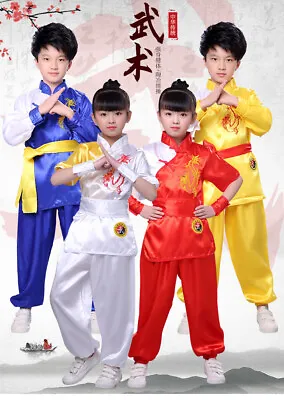 Children's Martial Arts Clothing Shirt Pants Suit Practice Tai Chi Performance • £17.39