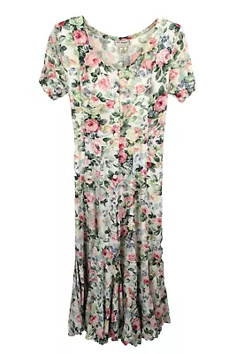 NOSTALGIA Maxi Dress Women L White Floral Cottage Core Victorian Lace Back VTG • $29.98