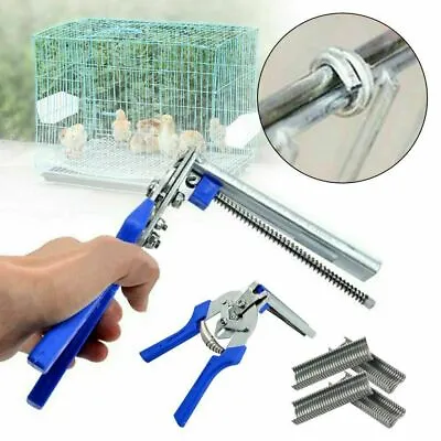 £9.99 • Buy Hog Ring Plier Tool 600pcs M Clips Staple Mesh Cage Wire Fence Clamp