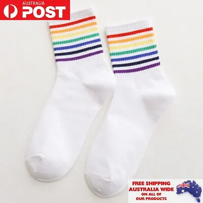 Colourful Rainbow Stripe LGBT Socks Boy Girl Unisex Clothing Teens Gift Birthday • $13.95