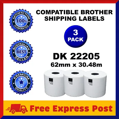 3 Rolls Compatible Brother DK-22205 White Continuous Label For QL-570 QL-700 • $31.95